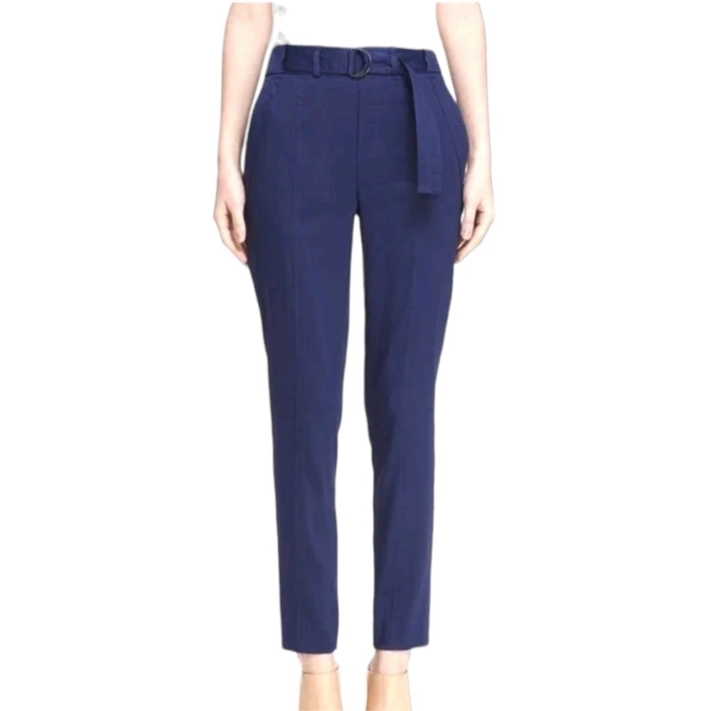 Vince Belted Linen Trouser Pants Blue Size 4